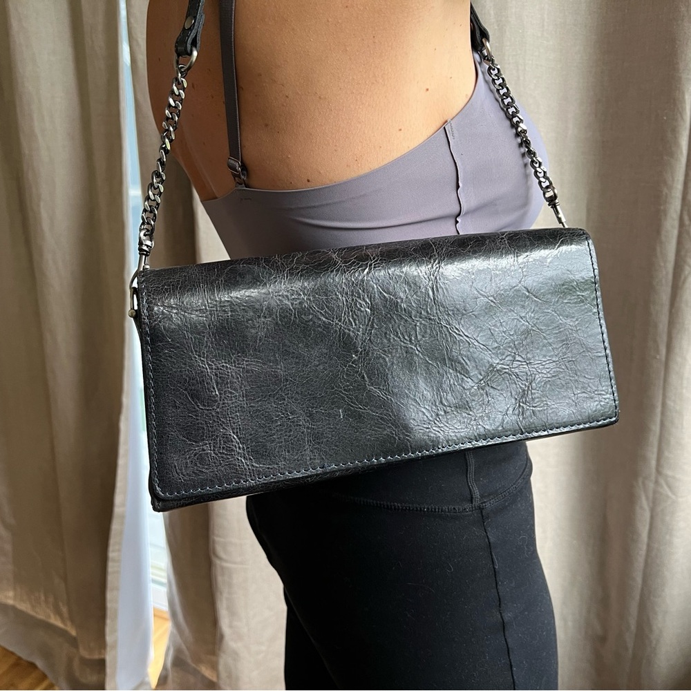 Navy Leather Chain Strap Shoulder Bag